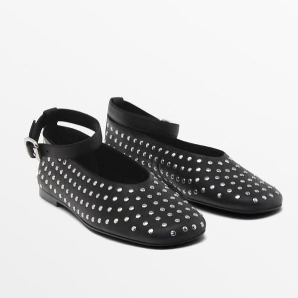 

Autumn and winter new versatile one-word buckle rivet flat-soled ladyshoes women s French sexy ballet shoes 40 чёрный