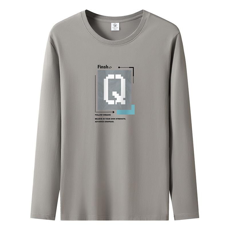 

Футболка с длинным рукавом с узором Q, мужская, из чистого хлопка, большие размеры, повседневные мужские пуловеры S хаки