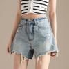RAIN.CUN Women's High-Waist Ripped A-Line Denim Shorts