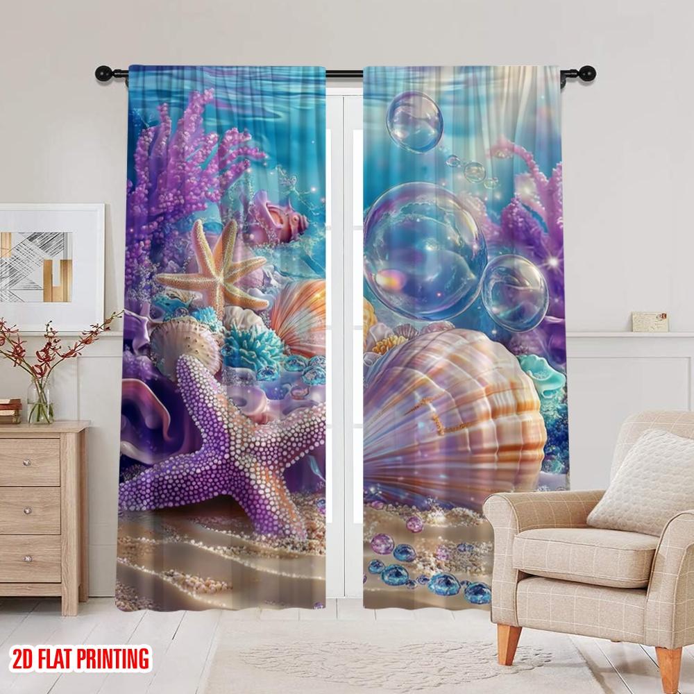 2pcs,2D plane printing Creative Curtains Oceanic Treasures Versatile Polyester (without rod) Home Decor Ldeal for Living Room,