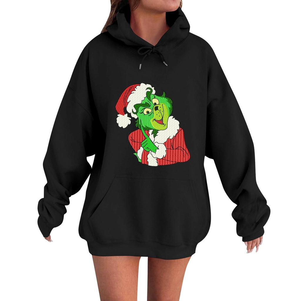 Women's Casual Comfortable Neck Hooded Long Sleeve Christmas Print Warm Sweatshirt
