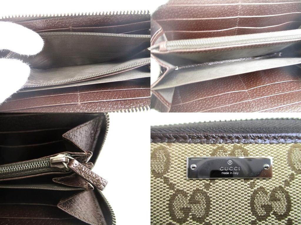 Authentic GUCCI GG Brown Canvas White Leather Round Zip Long Wallet #a695  Refurbished