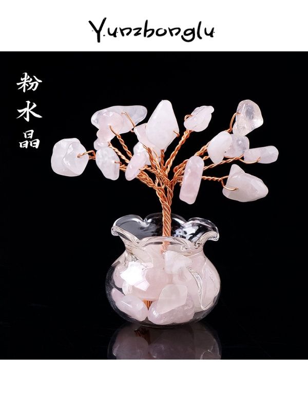 Natural Crystal  Money Tree Handmade Woven  Flower Tree Home Decoration Ornament One Size