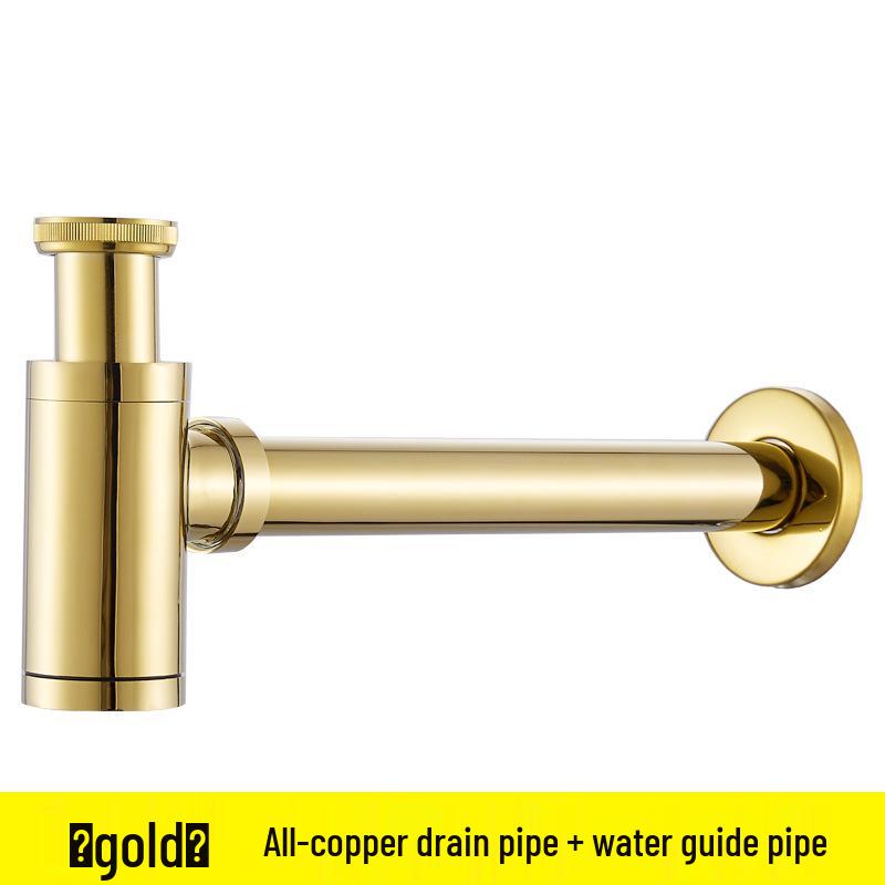 All-Copper Wall-Mounted Sink & Washbasin Drain Pipe, Odor-Proof Drainer Accessory