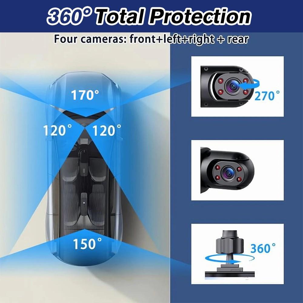 360° Dash Cam 1080P HD Driving Recorder Car Front & Rear Inside 4 Channel Camera
