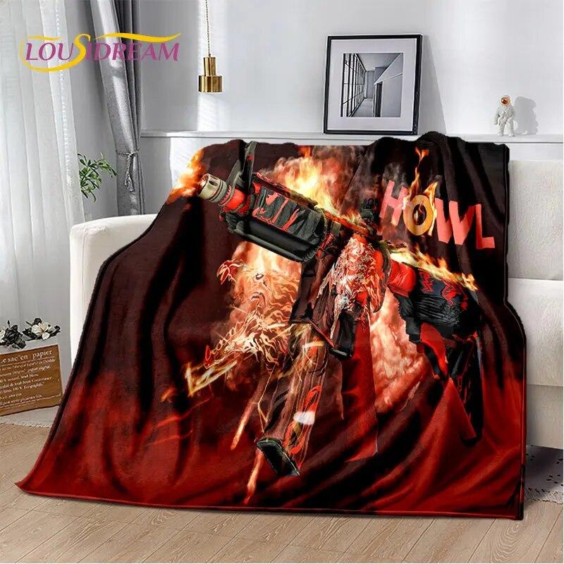 Puška Pistole Nábojová Pistole,CS,AK,USP,M4,AWP Měkká plyšová přikrývka,Vrhací přikrývka flanelová do obývacího pokoje Ložnice Sofa Piknik