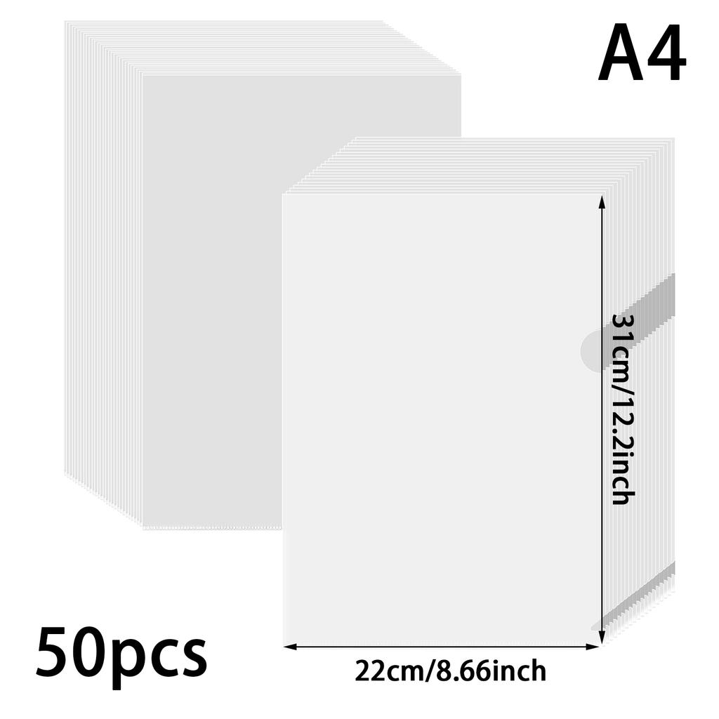 15/50Pcs Document Bag Waterproof Folder A4 Clear File Display Book L Type Plastic Project Pockets Reusable Resume Sleeves