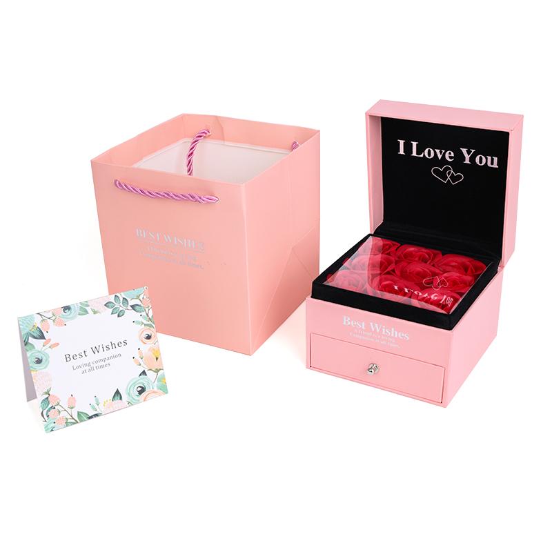 9 Rose Box with Jewelry Drawer Soap Flower Gift Box for Necklace Ring Packaging Women's Holiday Gift Preserved Rose Jewelry Case