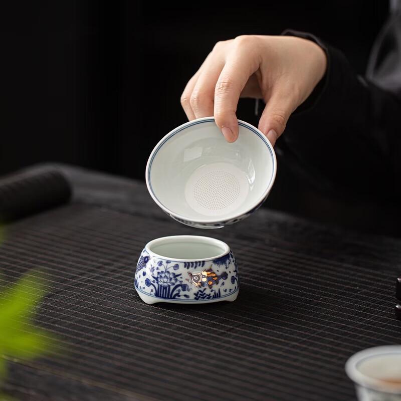 Su Aizhen Master Ceramic Blue & White Gold-Painted Fish Tea Set
