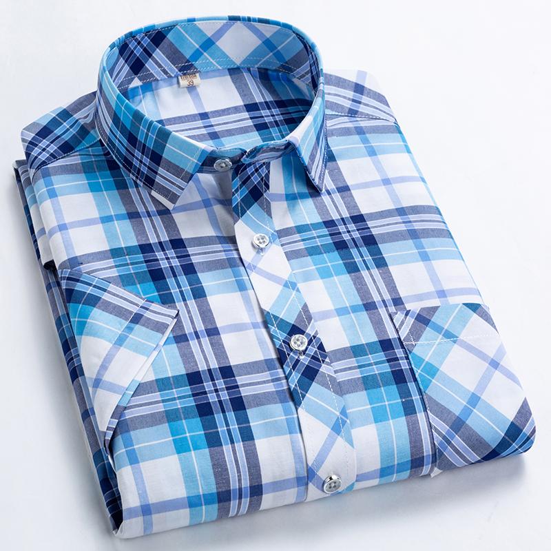 Hochwertige Herren Karoshirts mit kurzen Ärmeln Business Casual Gestreift Umlegekragen Sommer Herrenhemd