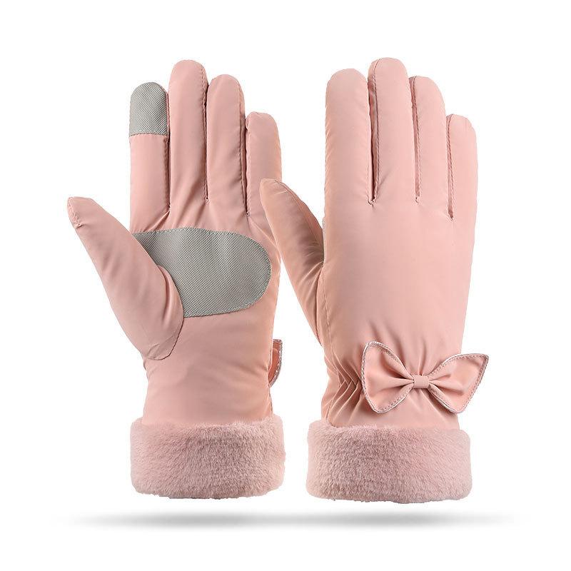 Warm Gloves for Women's Cloud Fleece Gloves Outdoor Cycling Bows Non Slip Students Cold Proof Touch Screen Winter Gloves