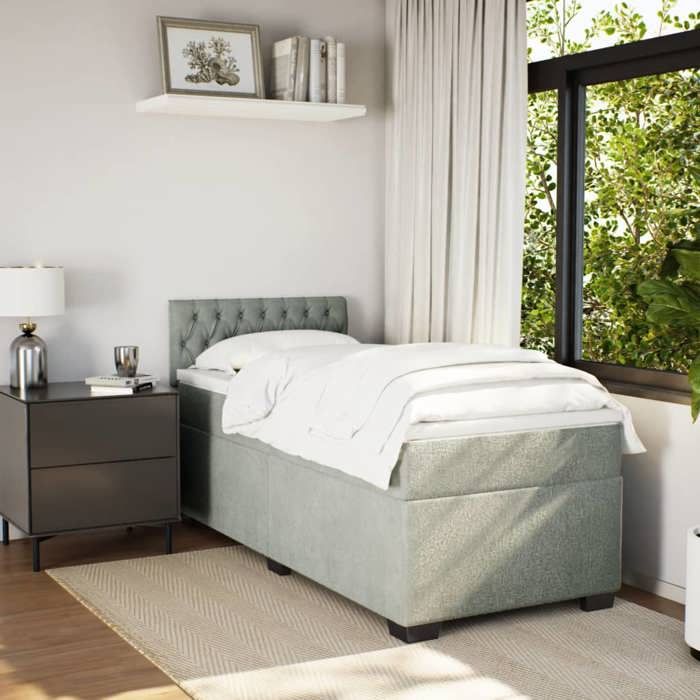 VidaXL Slatted Bed Base and Mattress Light Grey 90x190 Cm Velvet, Bed, Platform Bed, Panel Bed, Furniture of 3286192