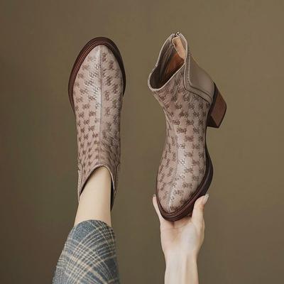 Botines de Tobillo de Moda para Mujer con Forro Polar de Cuero Elegantes de Lujo Y2k con Tacón Zapatos Cortos Femeninos Nuevos en Otoño Invierno Botines de Punta
