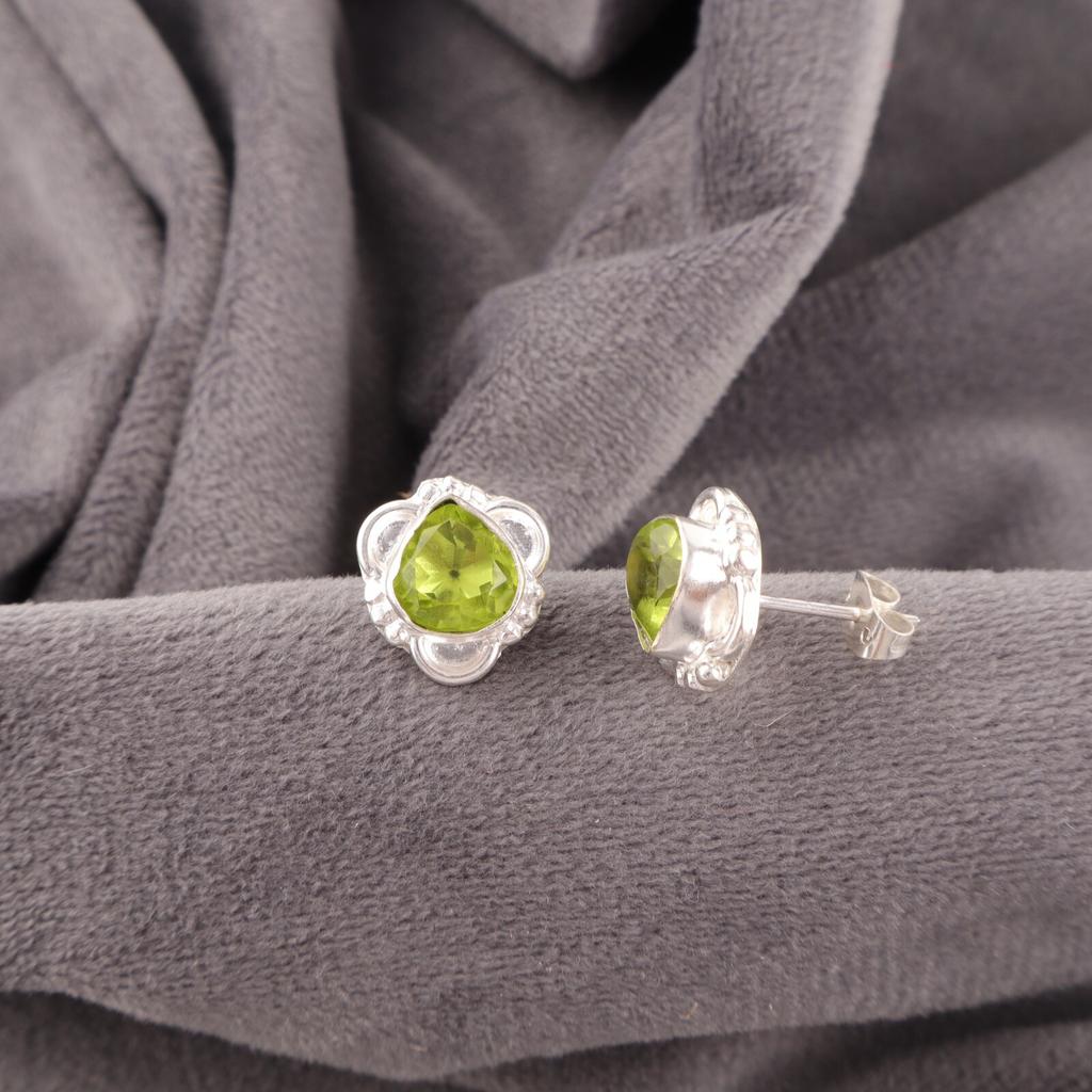 Natural Peridot Gemstone Earrings 925 Sterling Silver Handmade Jewelry For Her EE-159-2