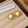 Retro Luxury Gold Color Geometry Trim Edge Imitation Pearl Piercing Stud Earrings for Women Bride Wedding Designer Jewelry Gifts