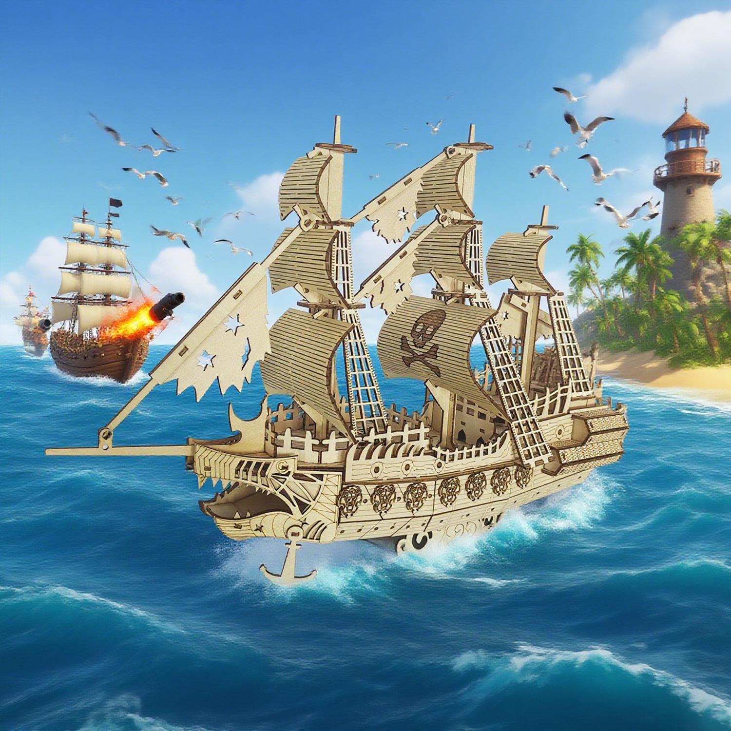 

Деревянный пазл корабль сделай сам: Голландец 3D Модель Ручной Работы Идеальный Выбор Подарка на Дни Рождения, Хэллоуин и Рождество белый