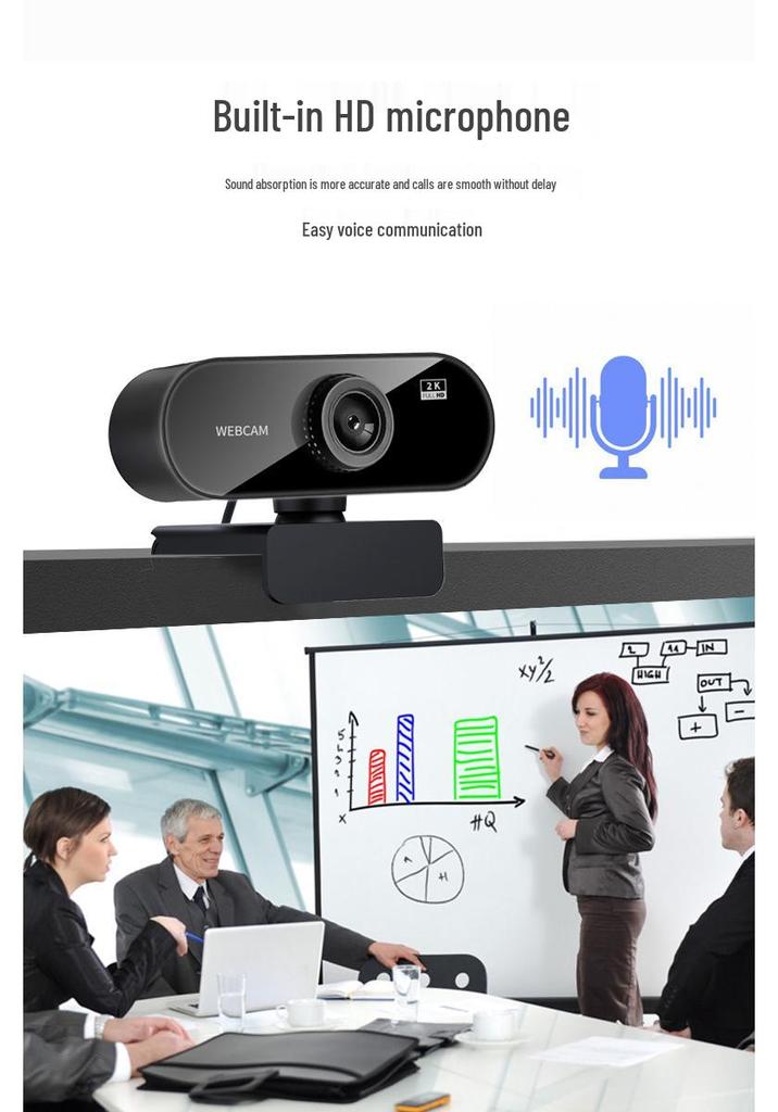 2K USB HD Computer Camera with 1080P Live Streaming, Driver-Free.