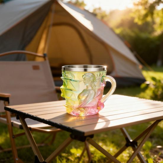 3D Boyalı Kitap Yığını Kahve Kupası Reçine Paslanmaz Çelik Fincan Ergonomik Saplı Dökülmeye Dayanıklı Taban Okuma Kupası