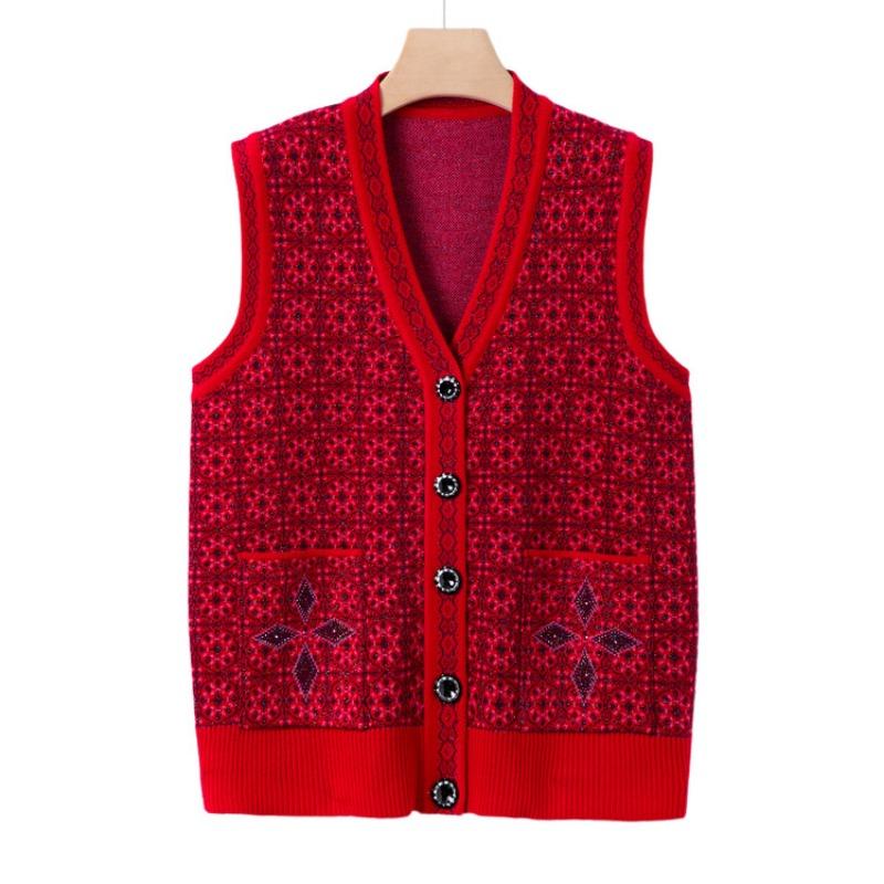 New mother's autumn vest jacket medium and old knitted sweater vest casual grandma autumn top