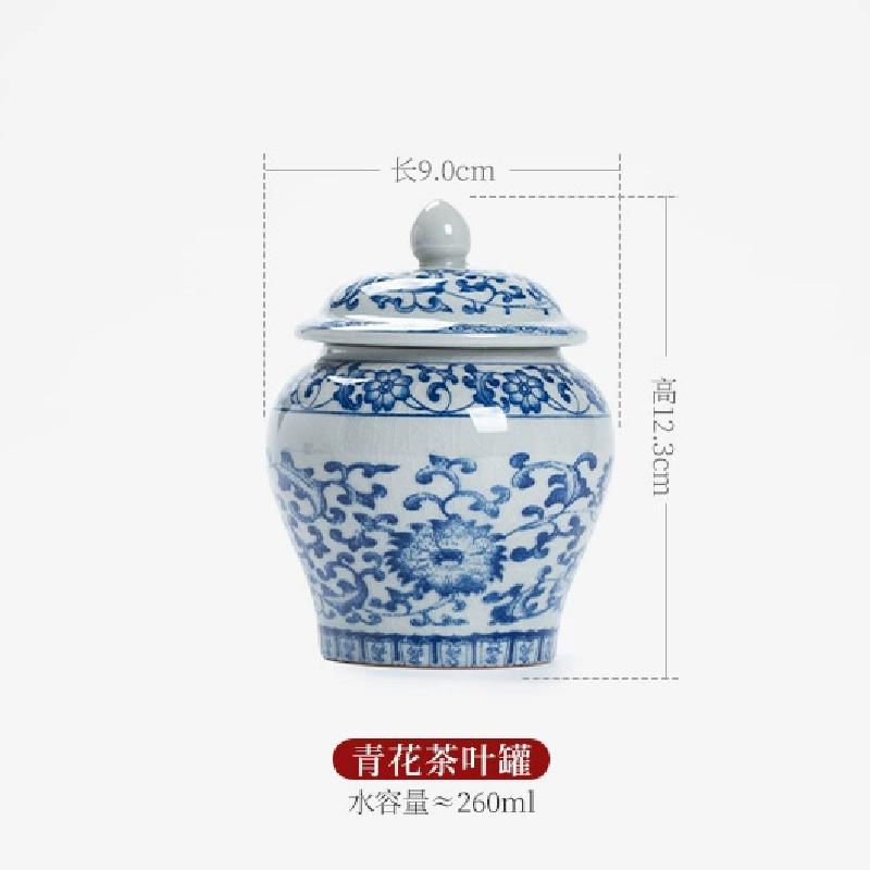 Blue and White Porcelain Tea Jar Ceramic Jar with Lid Candy Sealed Box Retro Ice Cracked Glaze Tea Storage Jar Storage Container