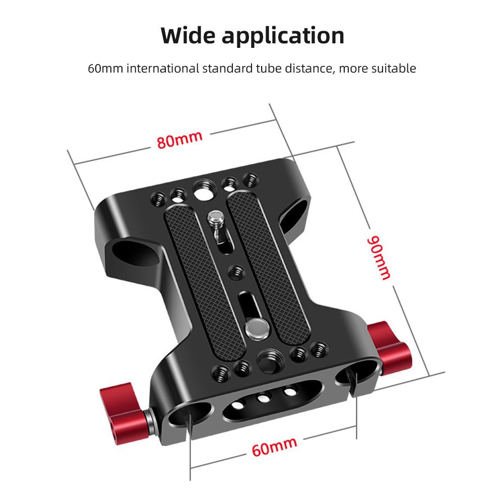Multipurpose Camera Base Plate with 15mm Rod Rail Clamp Tripod Mounting Baseplate Aluminum Alloy for DSLR Rig Support