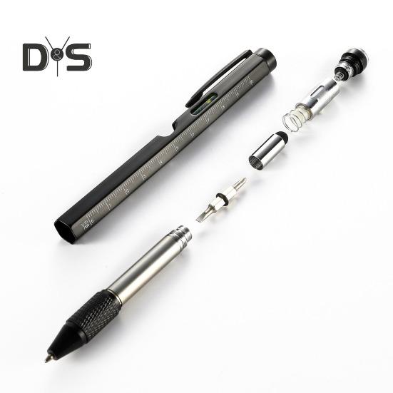 Mehrzweck-Werkzeugstift für Männer, LED-Licht, Schraubendreher, Lineal, Eingabestift, Wasserwaage, Flaschenöffner, Gadgets, 9-in-1-Multitool-Stift