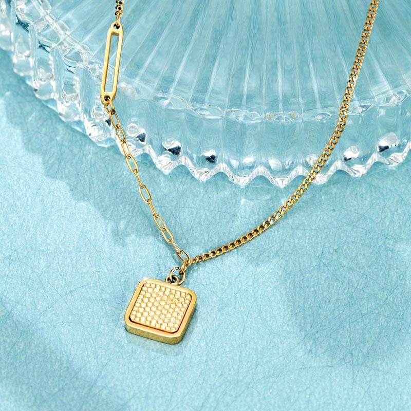 Square Honeycomb Necklace Stacked Collarbone Chain Women'S Niche Non-Fading Jewelry Premium Durable Quality Useful