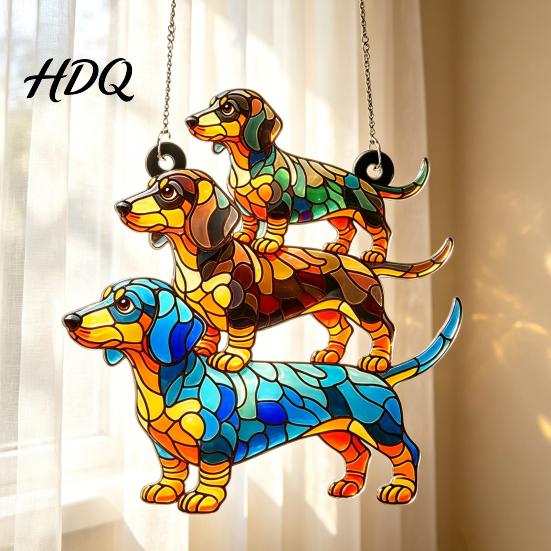 Decorative Pendant for Balcony Dachshund Hanging Ornament Acrylic Window Sun Catcher Cute Creative Gift Dog Owners Decoration Home Room Decor Front
