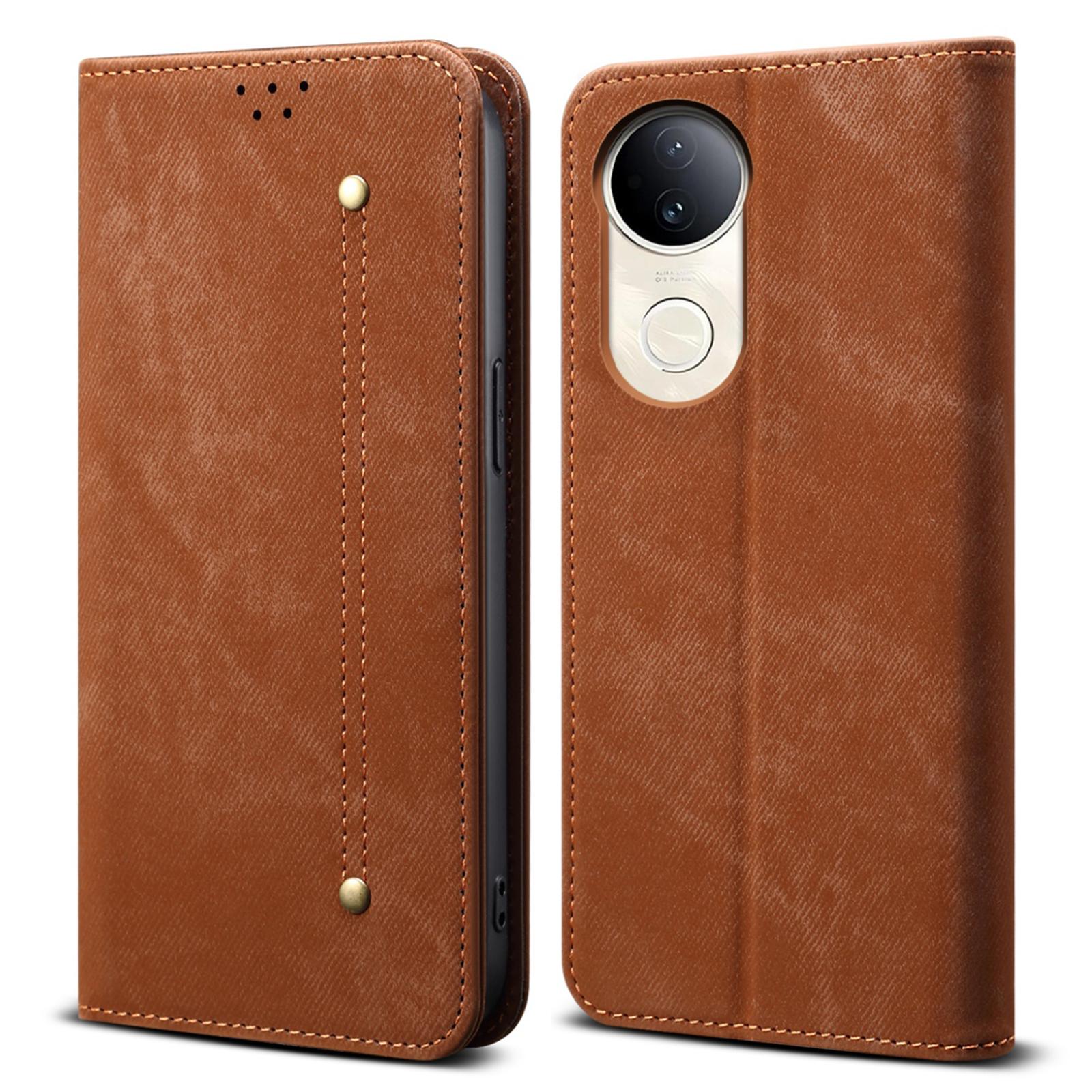 

Для vivo V50 5G Чохол Текстура джинсової тканини Захист від подряпин Шкіряна підставка Чохол для телефону Coffee