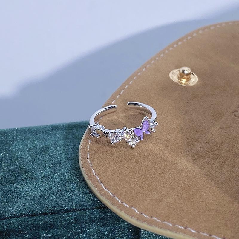 

Purple Enamel Oil Dripping Flower Butterfly Open Ring Stacked With Niche Light Luxury High-End Ring Woman Adjustable opening