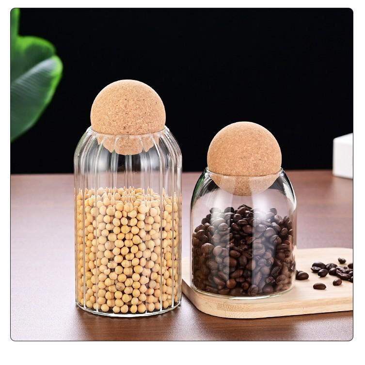 

Cork-Sealed Transparent Glass Storage Jar for Grains and Coffee