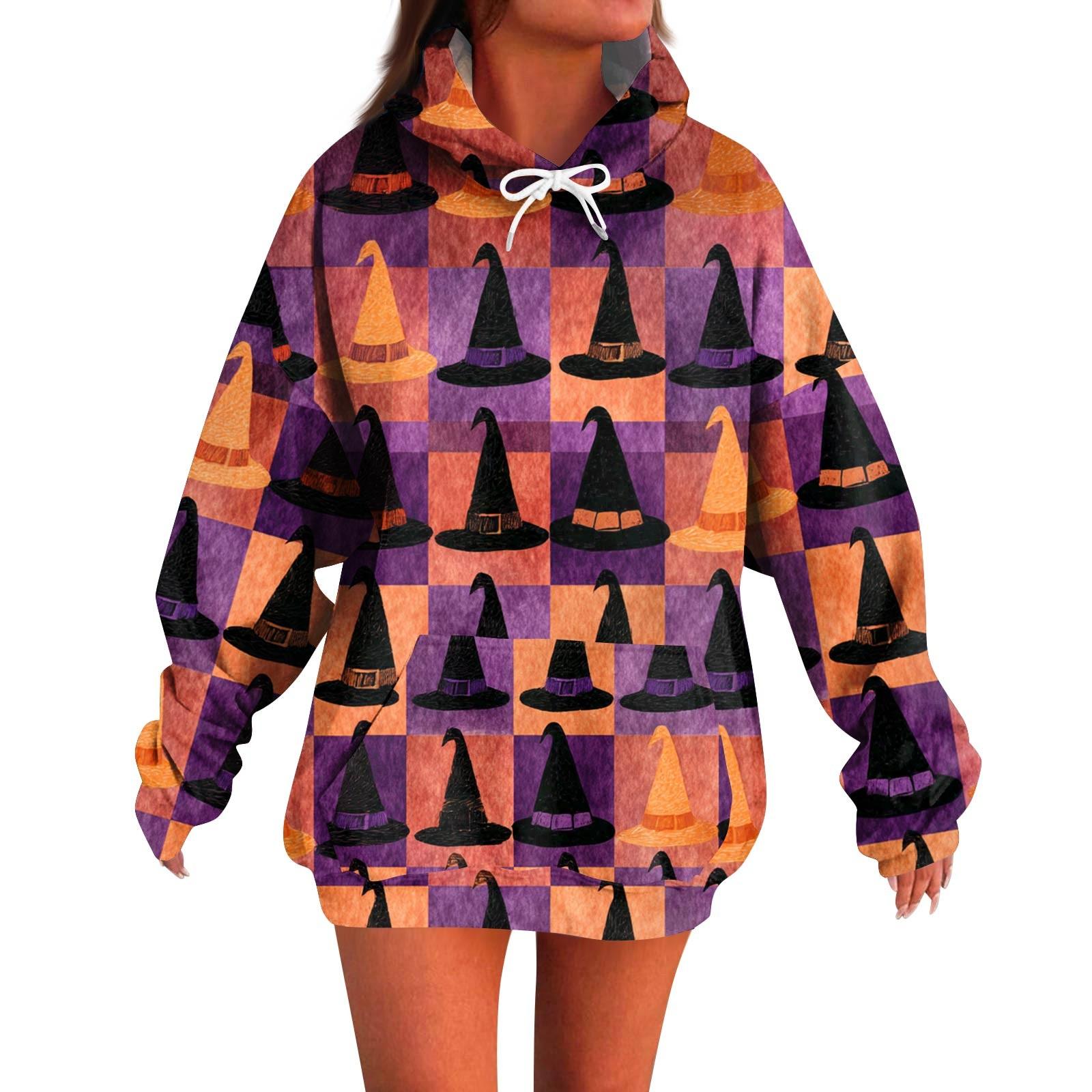 

Женское модное повседневное худи с длинным рукавом и принтом на Хэллоуин M фиолетовый