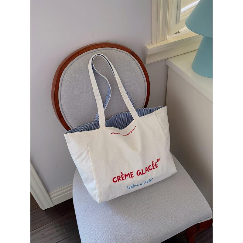 

Художественная и повседневная студенческая сумка-тоут через плечо большой вместимости синий/белый