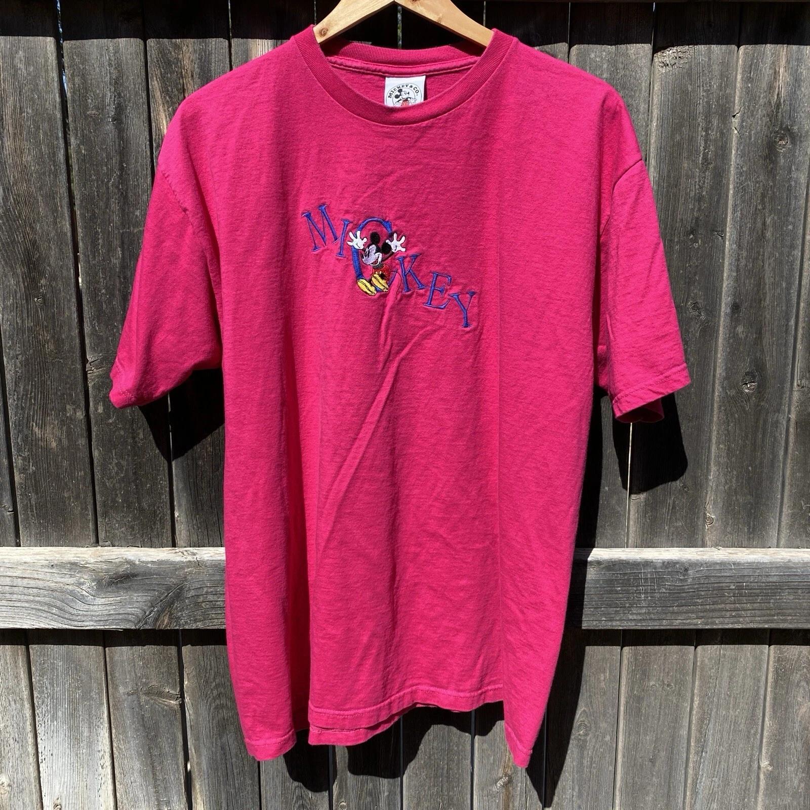 

90s y2k Genus Mickey Unlimited falling spellout embroidered pink t-shirt size XL L
