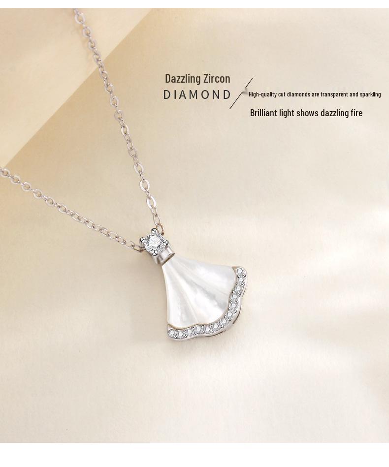 Women's Versatile Luxury S925 Sterling Silver Fan-Shaped White Mother-of-Pearl Necklace