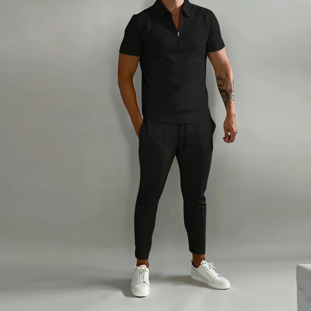 Spring and Summer Mens Sets Lapel Short-Sleeved Polo Shirt Sports Pants 2-Piece Suits for Men