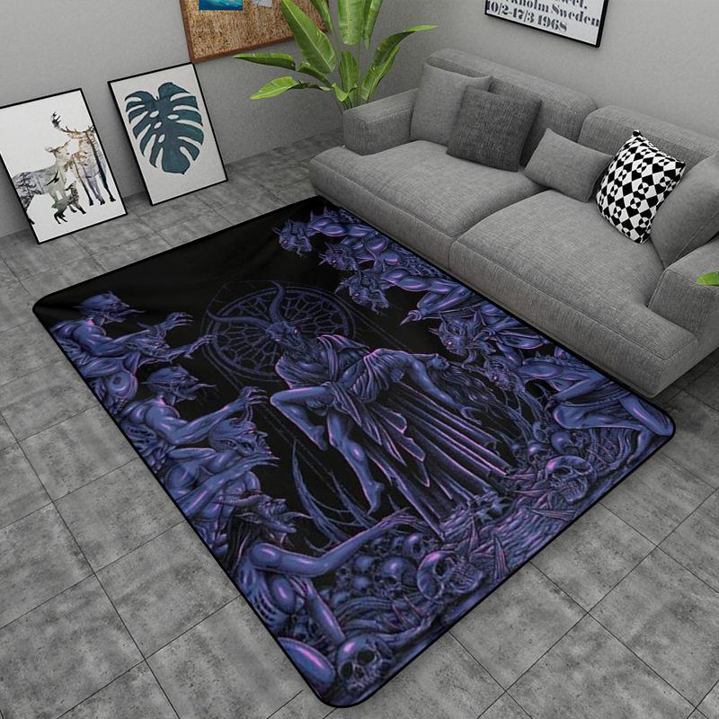 Schädel Baphomet Ziegen Dämon Raserei Bereichsteppich Blutrot-Baphomet Teppich-Baphomet Dekor-Satanische Matte-Satanische Heimdekoration