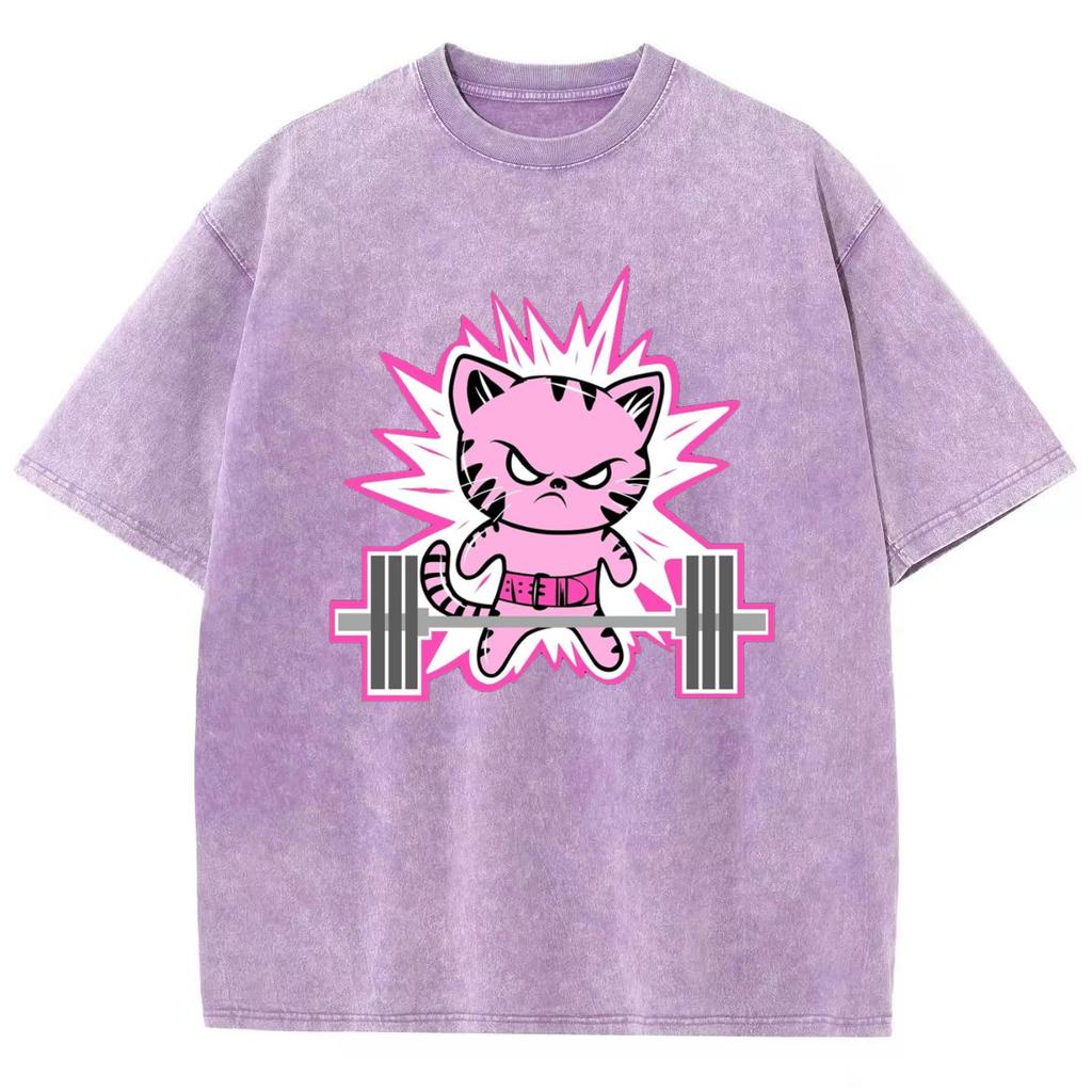 Sweet Cute Style Pink Cartoon Tiger Print Women's T-Shirt Washed Oversized Short Sleeve Casual Beautiful Statement Top