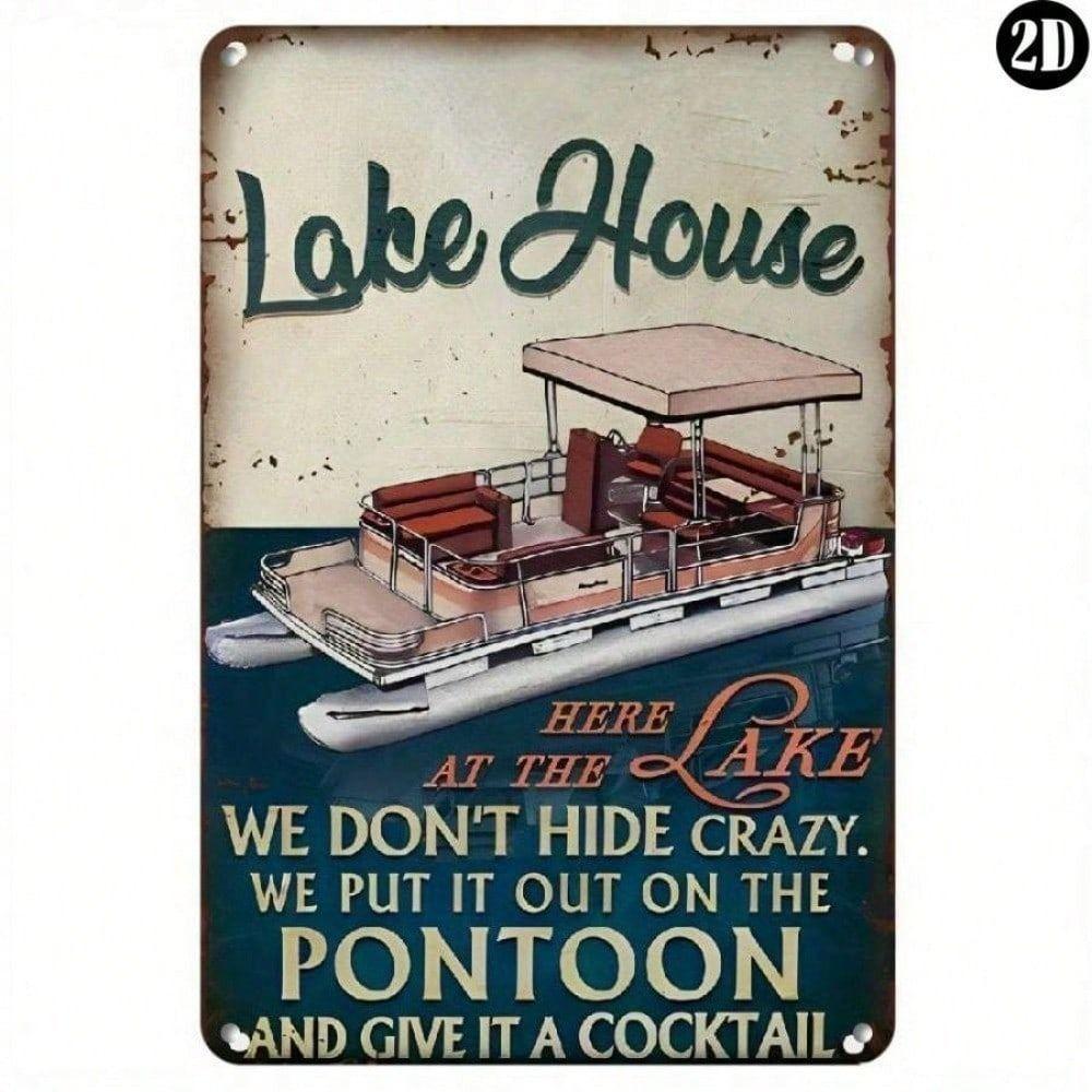 Vintage Metal Poster Boat Wall Art, Retro Tin Sign for Home Decor