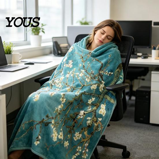 Pre-treated Blanket Oil Painting Nap Blanket, Soft Warmth Double-Sided Flannel, Digital Cozy Warm Flannel Print Shrink-Resistant Machine