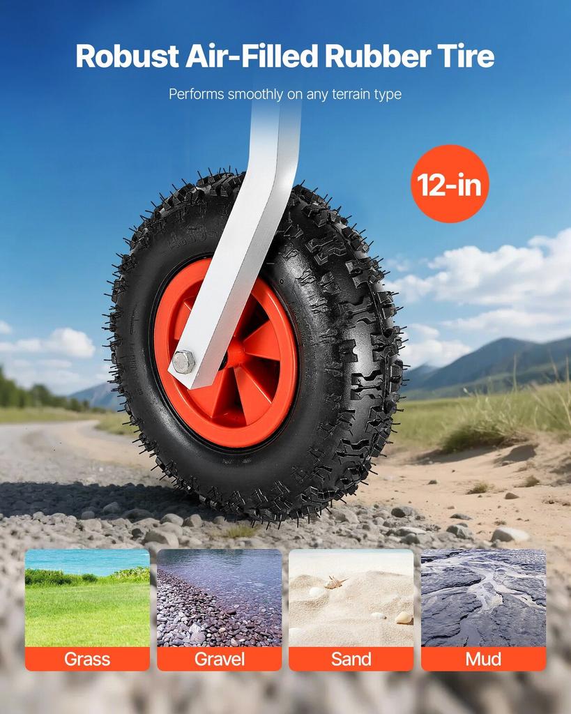 Boat Launching Wheels, 226.8 Kg Load Capacity, 304.8 Mm Aluminium Alloy Transom Wheel with Inflatable Rubber Tires, Folding Launch Wheels with 4 Quick