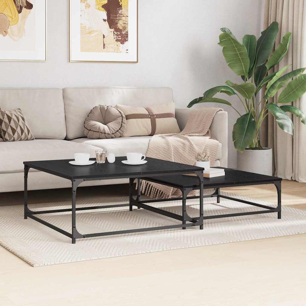 Coffee Table Set 2 Pcs Black Oak Effect Wood Based Panel