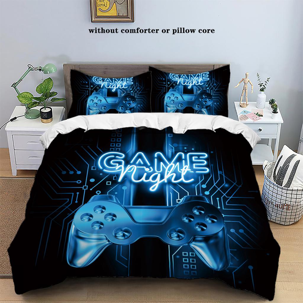 3 pieces of down printed duvet cover set with game controller pattern (1 duvet cover+2 pillowcases, without core), soft bedding