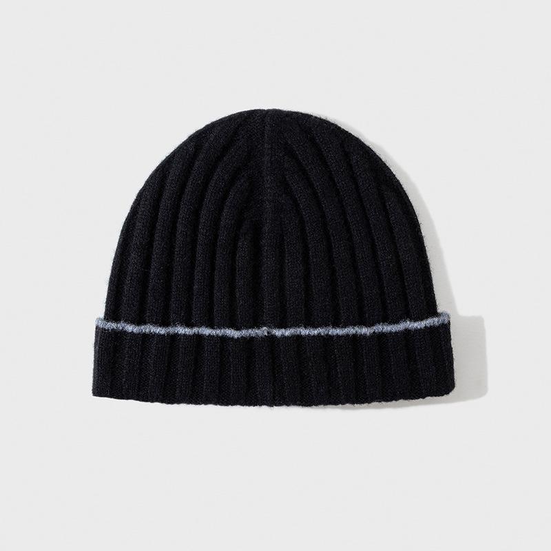 Autumn and Winter New Knitted Hat Pure Wool Men's Hat Women's Hat Pit Stripe Contrasting Border B C Pullover Hat