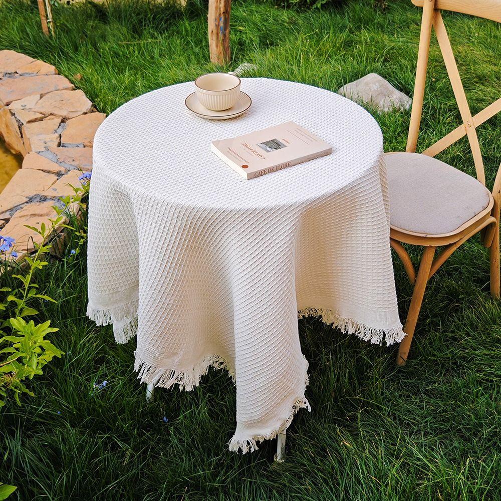 Waffle Texture Garden Table Cloth White Dinner Tea Table Covers Round Table Tablecloth  Dessert