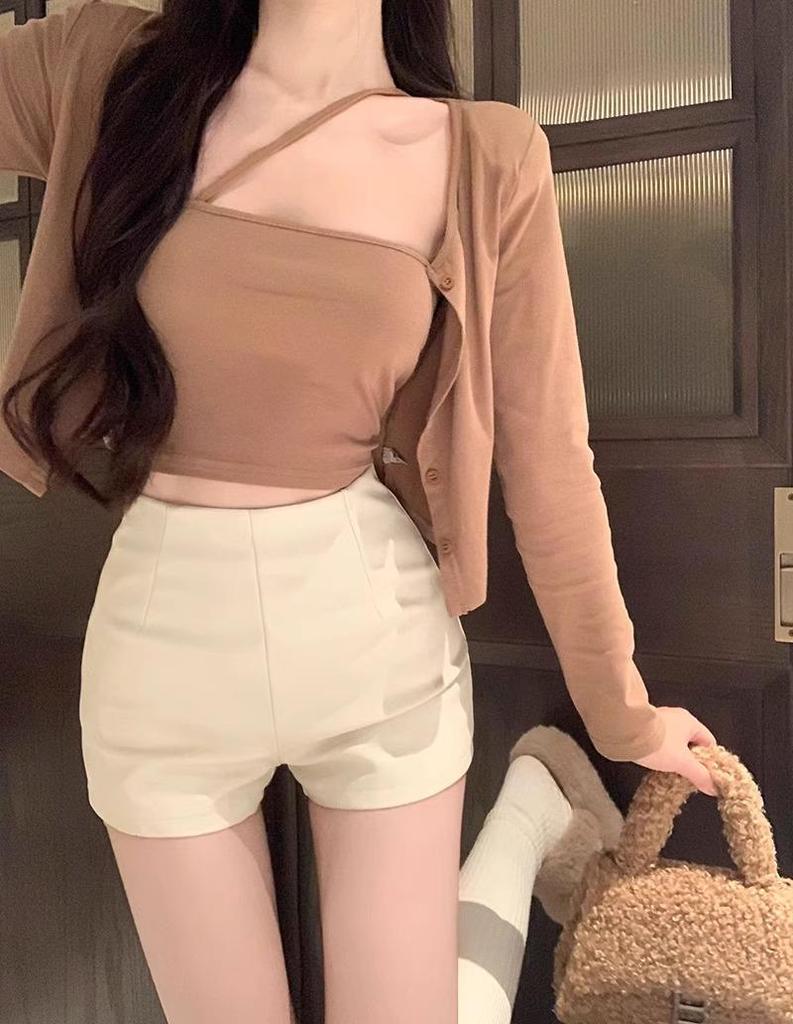 Women's 2025 High-Waist Black Leather Slimming Shorts - A-Line, Slim Fit, Casual Spring Hot Pants