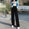 Women's Black High-Waisted Wide-Leg Pants - Spring Casual, Loose-Slimming, Floor-Length, Versatile, Drapey Straight Suit Pants