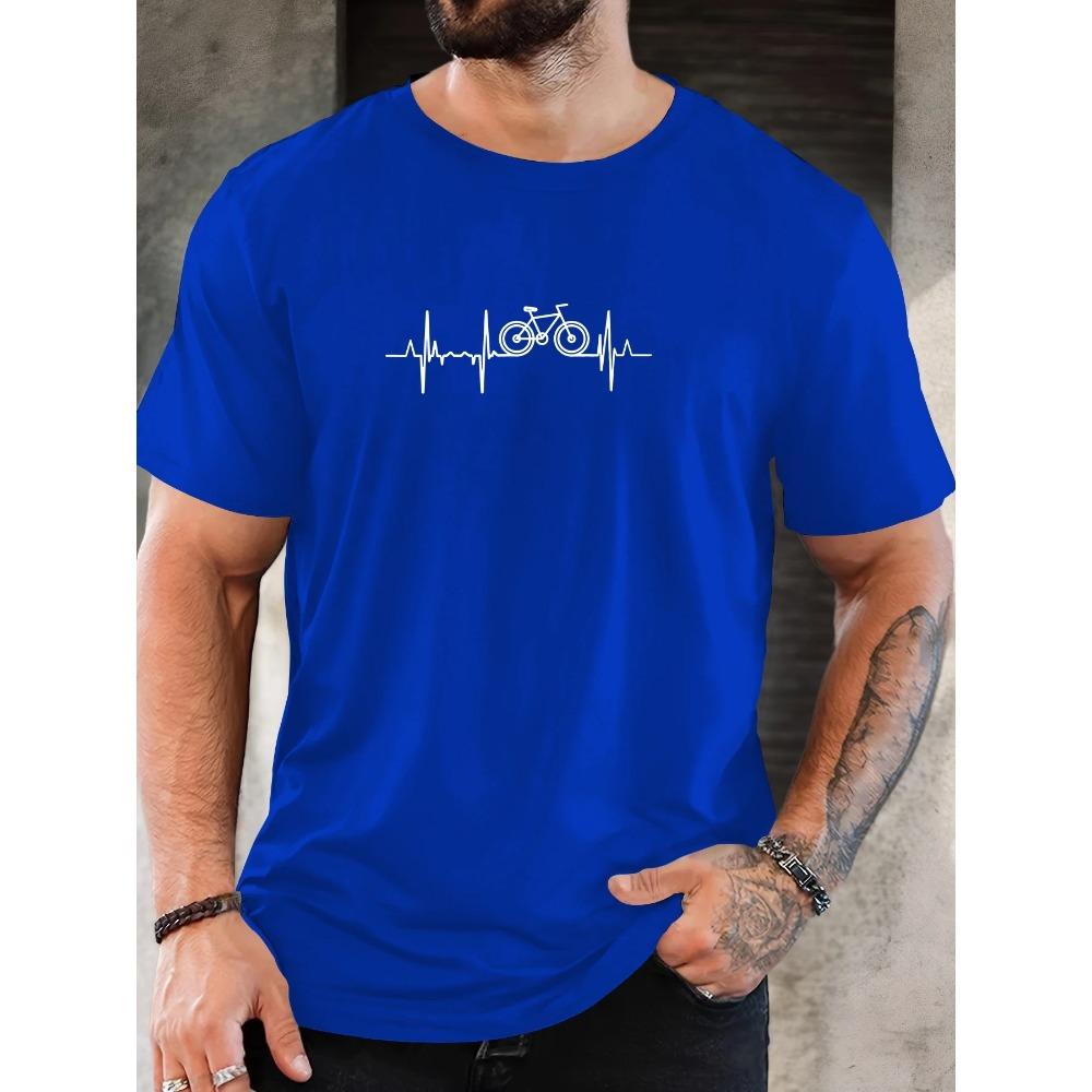Men's Bicycle Heartbeat Pattern Summer Casual Crew Neck Short T-shirt