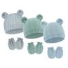 Baby Boy Girl Gloves Hat Knitted Soft No Scratch Mittens Breathable Cotton Blend Bear Ear Cap Gloves for Infant