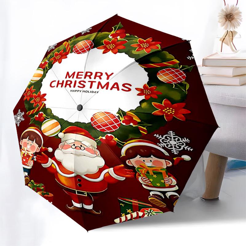 

1pc Merry Christmas! Automatic Opening/Closing Umbrella with Foldable Design, 8-Bone Iron Frame, Outdoor, Gift for Fans, Travelers, Daily Use, Perfect